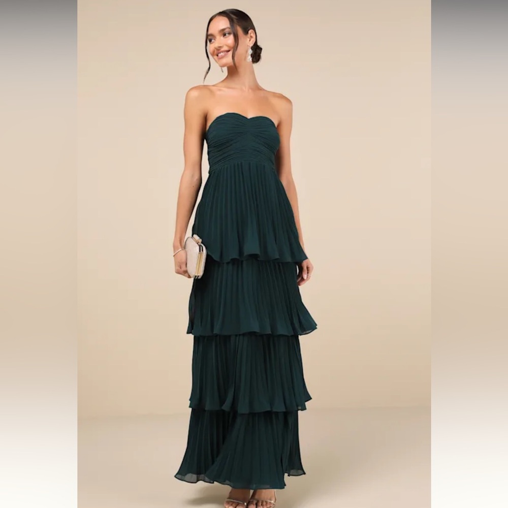LULUS Seriously Sensational Emerald Strapless Tiered Maxi Dress  - Emerald